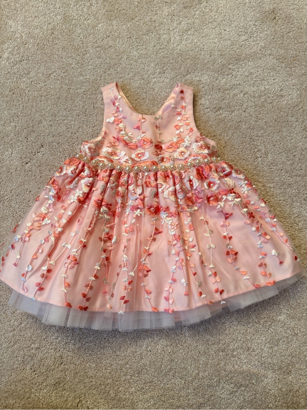 American Princess Pink Floral Embroidered Tulle Party Dress